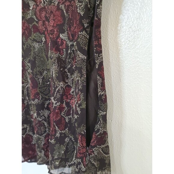 Ann Taylor LOFT Womens Top Blouse Long Bell Sleeve Floral Silk Size 14 Brown - Picture 7 of 10